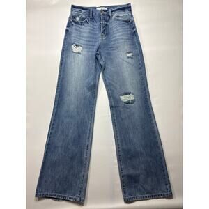 Kancan Women's Button Fly Wide Leg Blue Jeans - Size 7/27 (29x34)